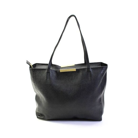 Ted Baker Handbags - Ted Baker Womens Bovine Leather Zipped Metal Accent Shoulder Tote Handbag Black